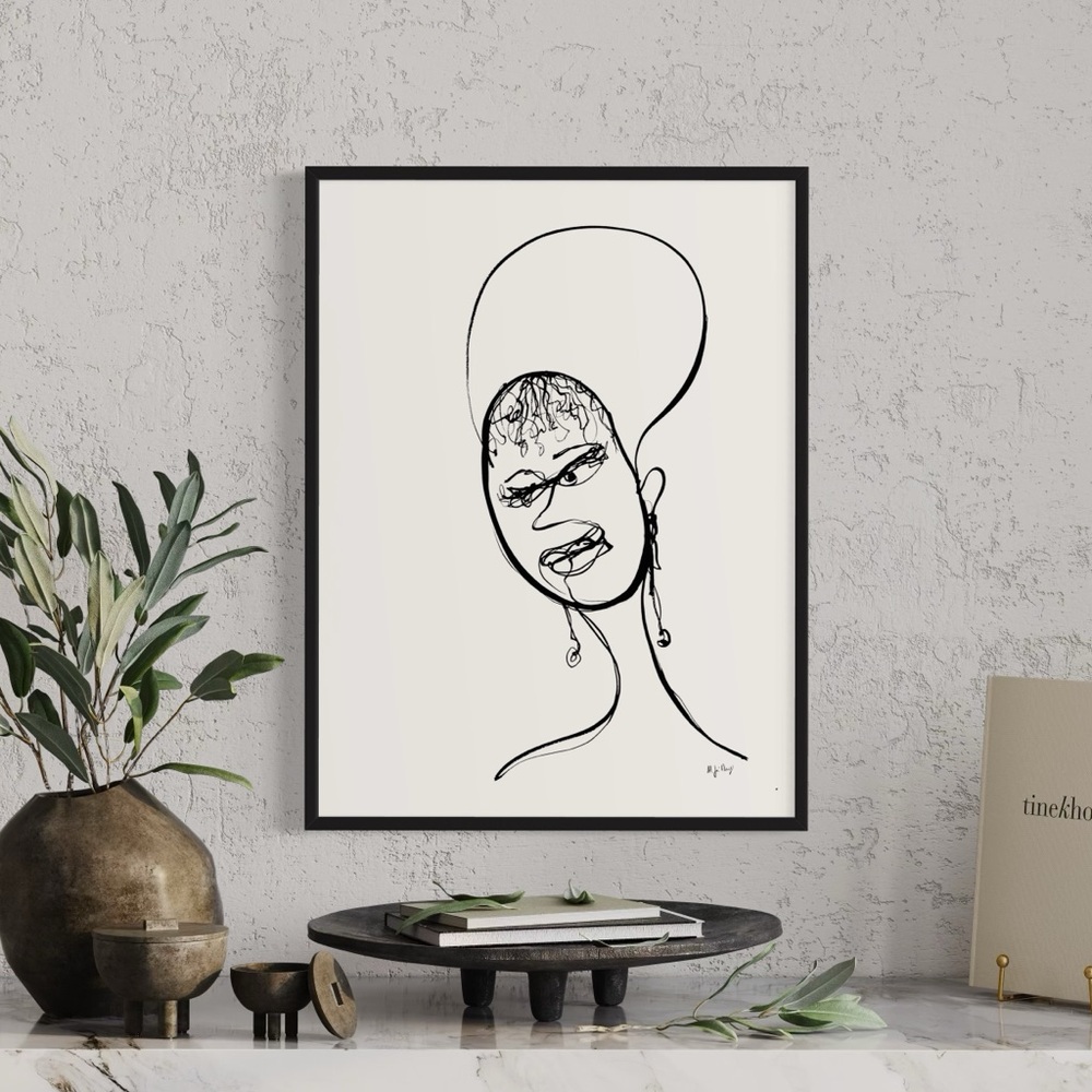 Original One Line Art - Feminine Drawing ‘Elegy of Her Silence’ - Wall Art